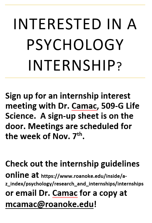 Psychology Internships Roanoke College Psychology Department