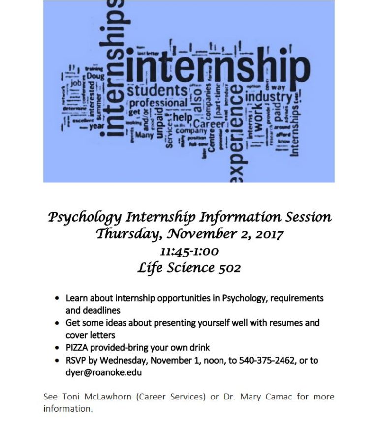 Psychology Internship Information Session Roanoke College Psychology